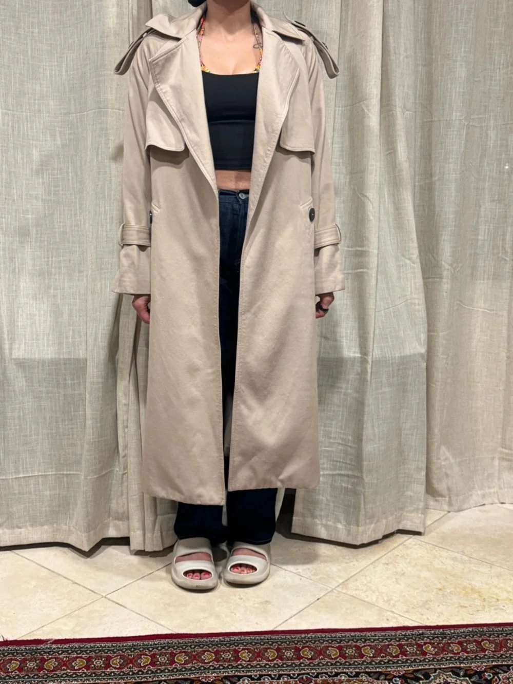 Attire The Studio 100% wool outer, silk lined sleeve open trench coat sz xs - Picture 6 of 14